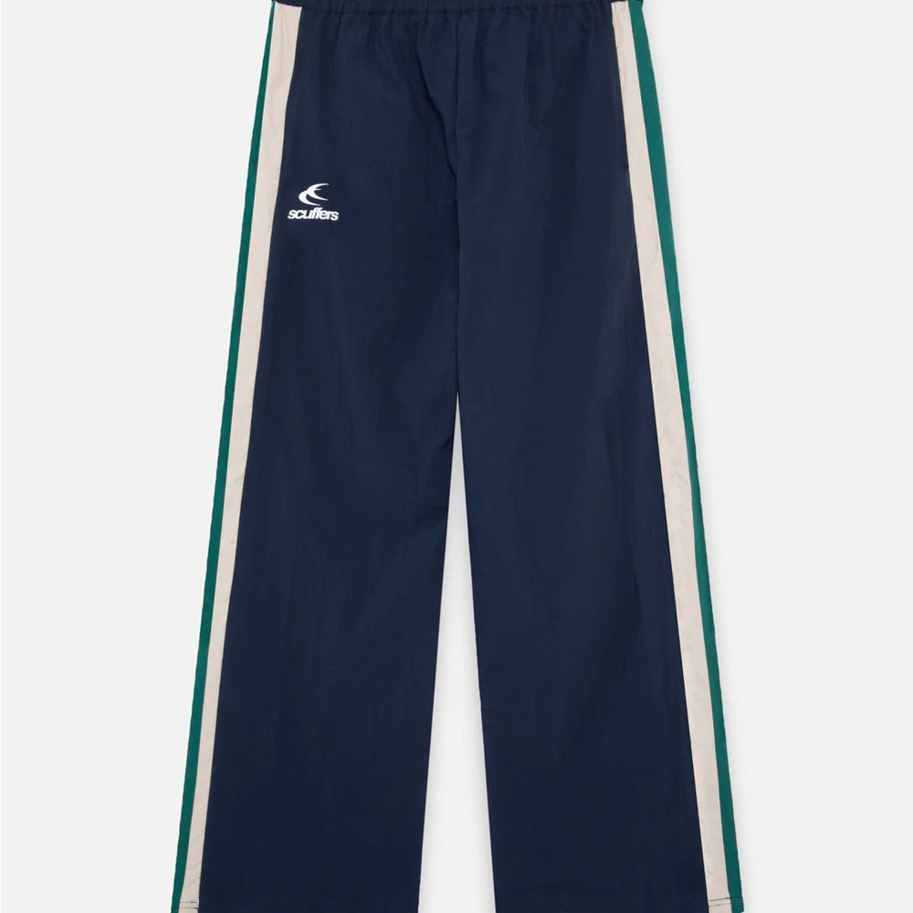 Classic Navy Track Pants with Green Stripe
